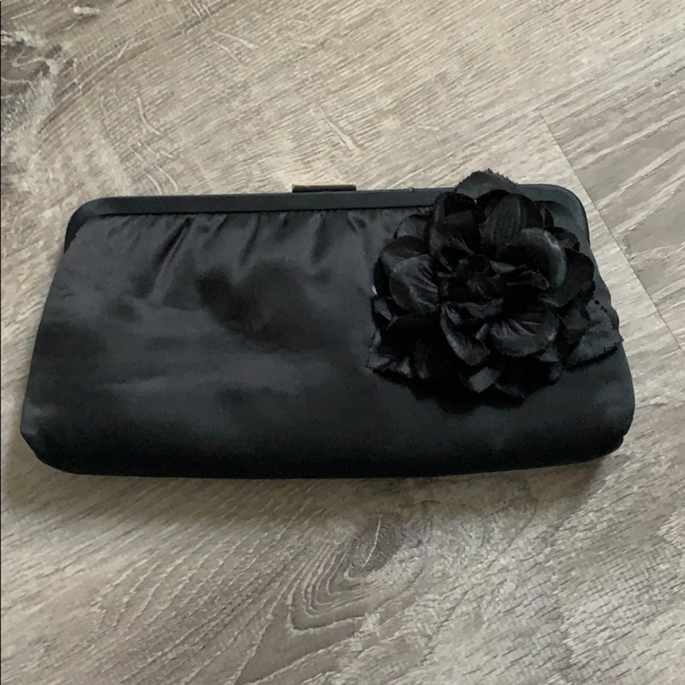 banana republic black rose clutch